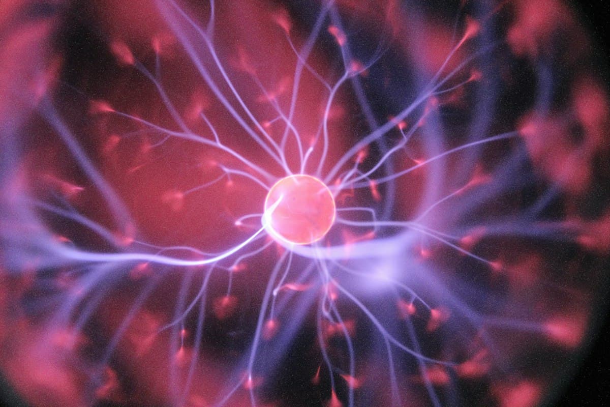 Plasma globe showing electric filaments of light